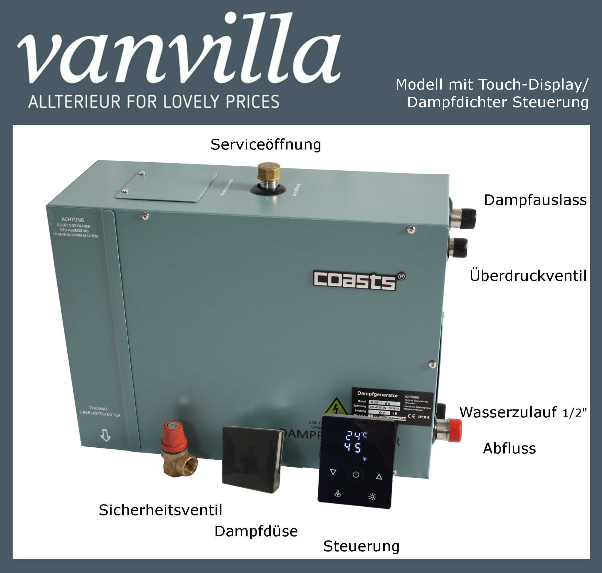 Dampfgenerator-Anschluss Spigot Mit Stacheldraht – Für Dampfbad & Dusche, Anschluss An Abwasser