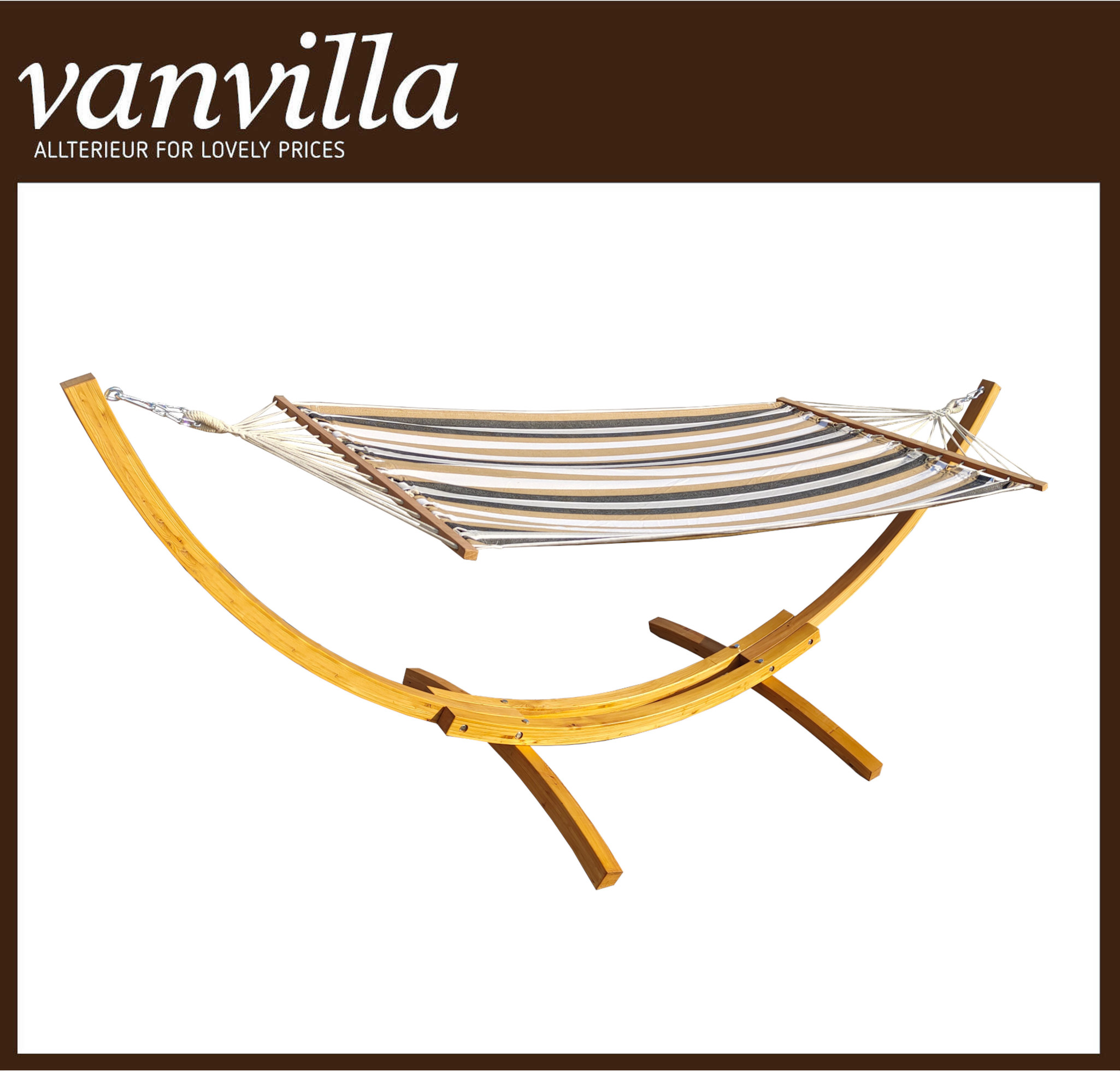 Hängemattengestell LaGarde / Matte braun/creme gestreift / Holz Naturfarben 1 Karton