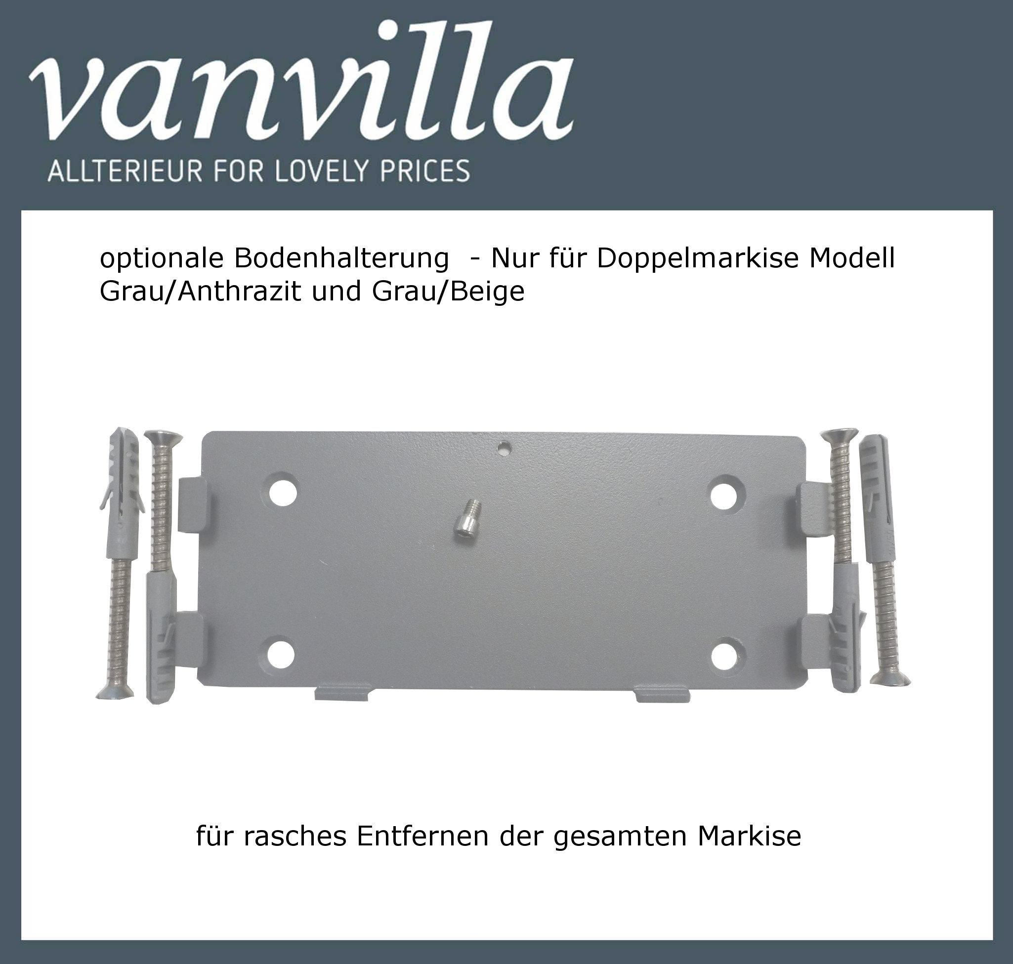 vanvilla Bodenhalterung für Doppelmarkise (Kassette) für Modell MA Grau