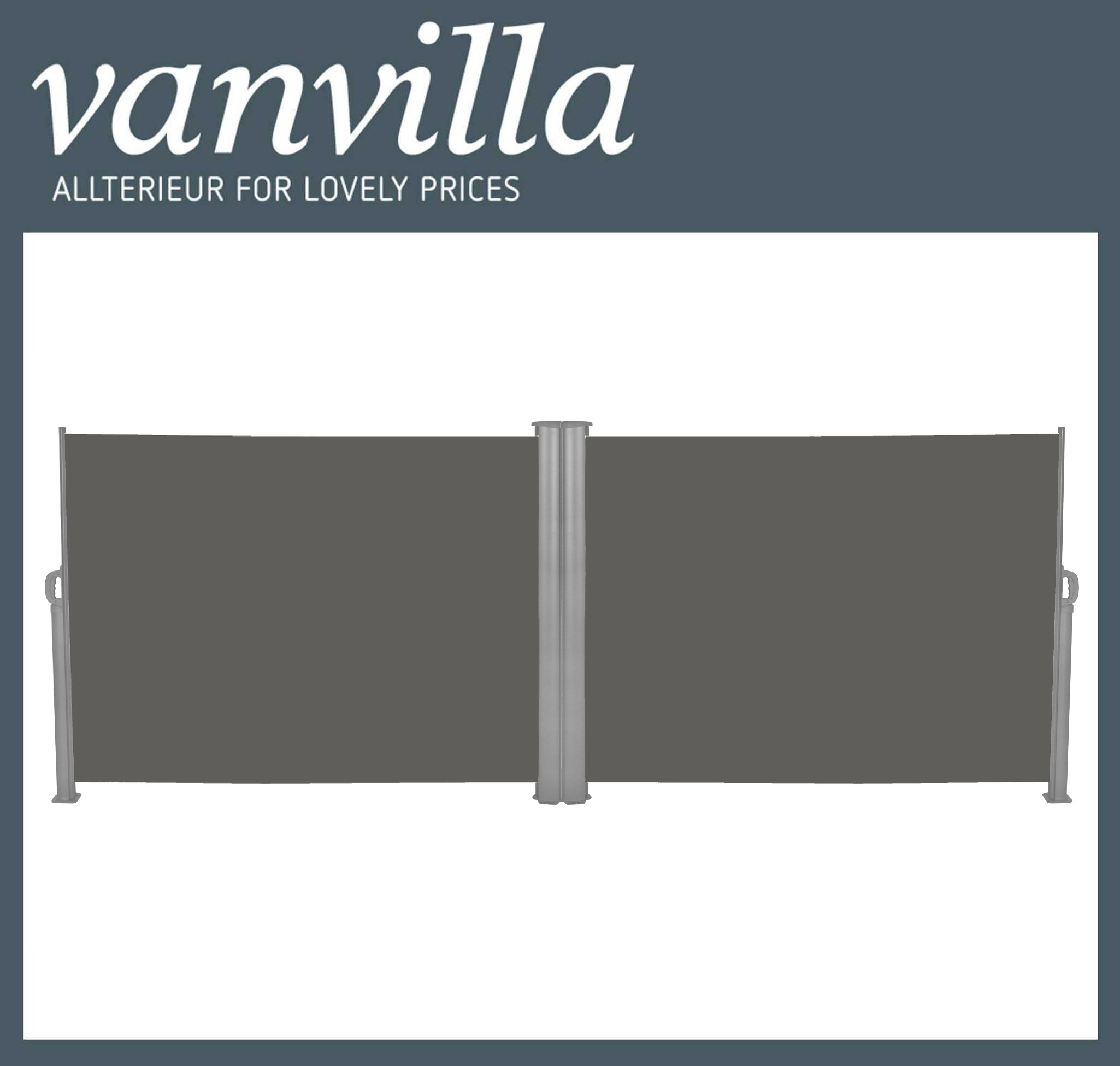 vanvilla Seitenmarkise 180cm x 600cm, Doppelmarkise Grau/Anthrazit (2x Einzel mit Umbaukit)